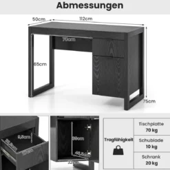 Moderner Computer-Schreibtisch Schreibtisch mit Aufbewahrungsschrank Schwarz