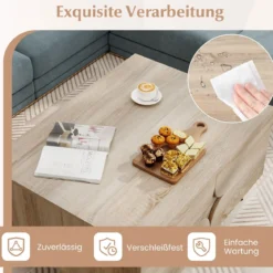 Moderner Couchtisch mit Stauraum Farmhouse-Akzenttisch mit offenen Fächern & 3 Schubladen 80 x 60 x 46 cm Eiche
