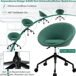 Moderner Drehstuhl aus Leinenstoff mit höhenverstellbarem Sitz und flexiblen Rollen Grün