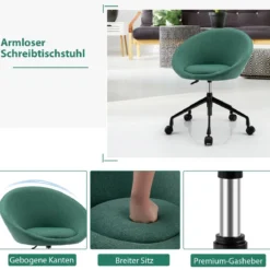 Moderner Drehstuhl aus Leinenstoff mit höhenverstellbarem Sitz und flexiblen Rollen Grün
