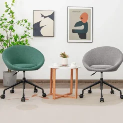 Moderner Drehstuhl aus Leinenstoff mit höhenverstellbarem Sitz und flexiblen Rollen Grau