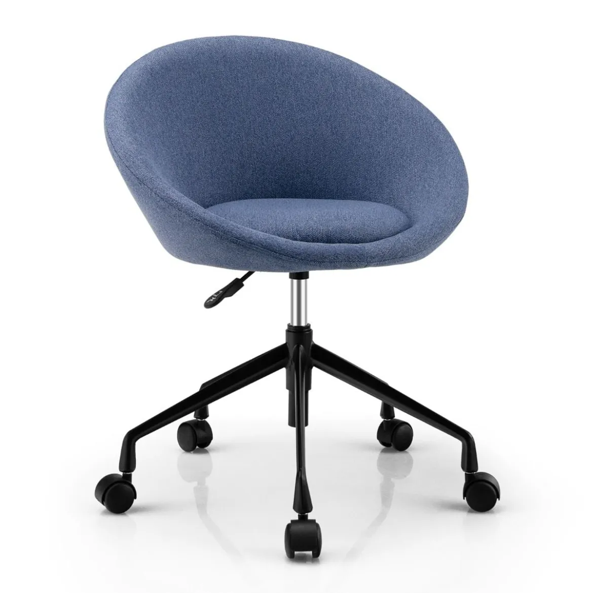 Moderner Drehstuhl aus Leinenstoff mit höhenverstellbarem Sitz und flexiblen Rollen Blau