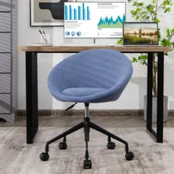 Moderner Drehstuhl aus Leinenstoff mit höhenverstellbarem Sitz und flexiblen Rollen Blau
