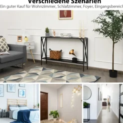 Moderner 2 Ebenen Konsolentisch in X-Form mit Metallrahmen & Kippsicherung Braun