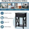 Moderner 2 Ebenen Nachttisch im X-Design mit Schublade 40 x 30 x 61,5 cm (2, Schwarz)
