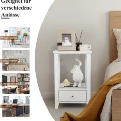 Moderner 2 Ebenen Nachttisch im X-Design mit Schublade 40 x 30 x 61,5 cm Weiß