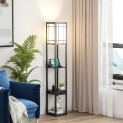 Moderne Regal-Stehlampe für Wohnzimmer und Schlafzimmer 26 x 26 x 160,5 cm Schwarz