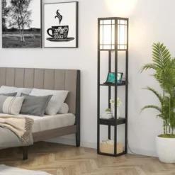 Moderne Regal-Stehlampe für Wohnzimmer und Schlafzimmer 26 x 26 x 160,5 cm Schwarz