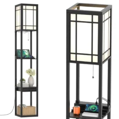 Moderne Regal-Stehlampe für Wohnzimmer und Schlafzimmer 26 x 26 x 160,5 cm Schwarz