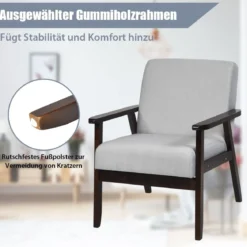 Moderner Esszimmerstuhl gepolsterter Akzentstuhl mit Beinen aus Kautschukholz Hellgrau