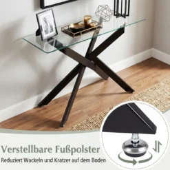 Moderner Glastisch mit Klarem Hartglastischplatte & Robusten Metalbeinen Konsolentisch Schwarz