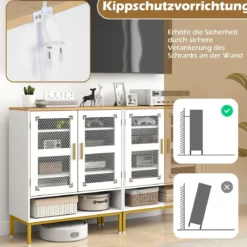 Moderner Holz Schuhschrank mit Mesh Türen & Metallbeinen & Verstellbaren Regalen Weiß