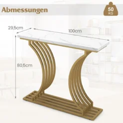 Moderner Konsolentisch mit Weißer Kunstmarmor Tischplatte & Geometrischen Metallbeinen Eingangstisch