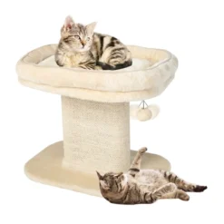 Moderner Kratzbaum Katzenmöbel mit großer Plüschsitzfläche & Sisal-Kratzplatte Beige