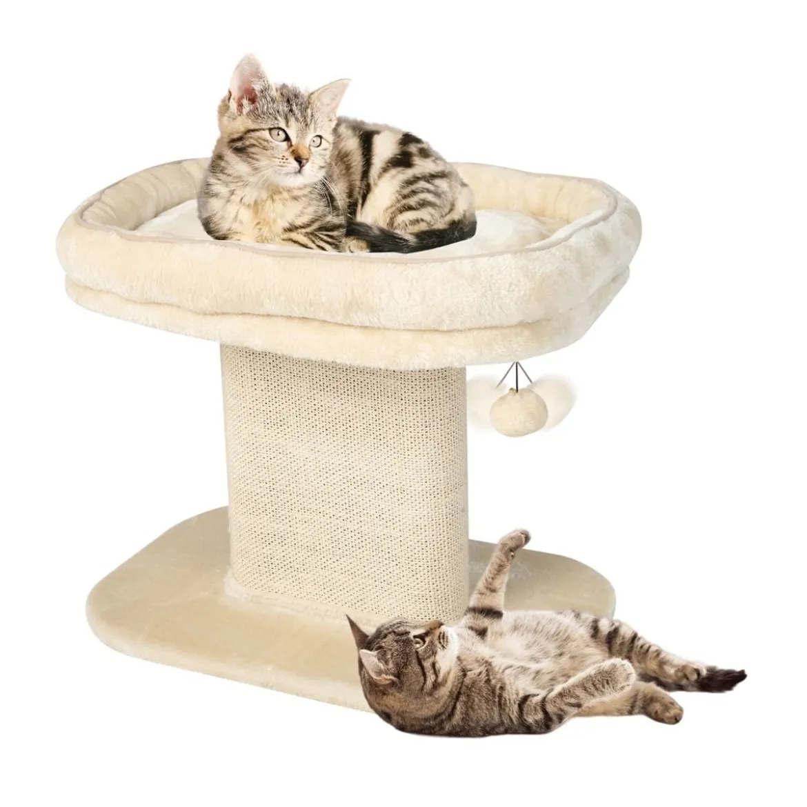 Moderner Kratzbaum Katzenmöbel mit großer Plüschsitzfläche & Sisal-Kratzplatte Beige