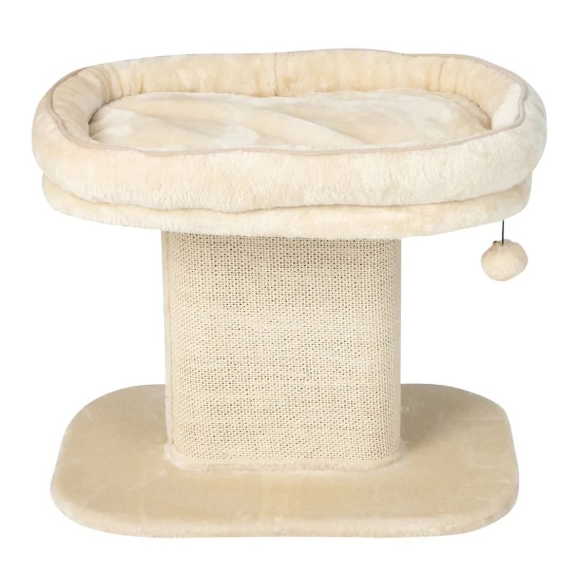 Moderner Kratzbaum Katzenmöbel mit großer Plüschsitzfläche & Sisal-Kratzplatte Beige