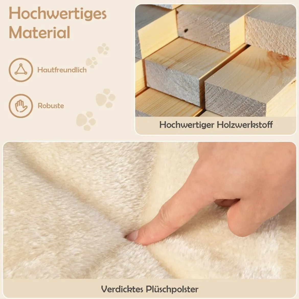 Moderner Kratzbaum Katzenmöbel mit großer Plüschsitzfläche & Sisal-Kratzplatte Beige