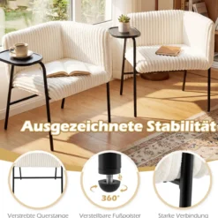 Moderner Loungesofa mit Tablett Cordstoff-polsterter Akzentstuhl Sessel mit stabilem Metallrahmen Beige