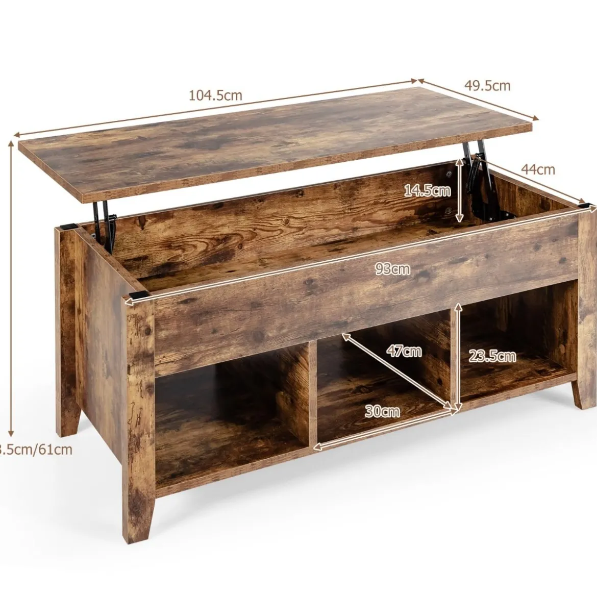 Moderner Multifunktionaler Couchtisch mit Aufklappbarer Platte für Wohnzimmer Braun
