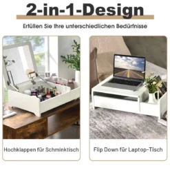 Moderner Multifunktionaler Kompakter Schminktisch aus holz mit Spiegel für Schlafzimmer Weiß