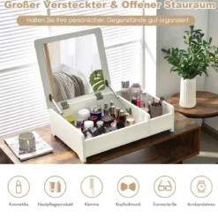 Moderner Multifunktionaler Kompakter Schminktisch aus holz mit Spiegel für Schlafzimmer Weiß