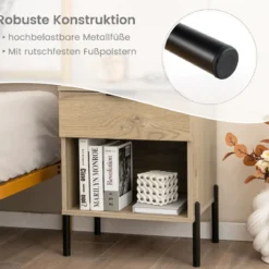 Moderner Nachttisch mit Ladestation & Schublade & Offenem Fach Beistelltisch Ablagetisch