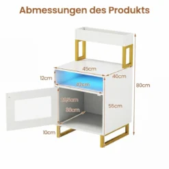 Moderner Nachttisch mit LED-Lichtern & Oberem Tablett Beistelltisch Sofatisch Nachtschrank Weiß