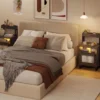 Moderner Nachttisch mit LED-Lichtern & Oberem Tablett Beistelltisch Sofatisch Nachtschrank Grau