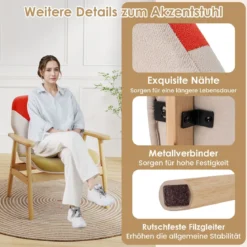 Moderner Ohrensessel mit Holzrahmen & Sitzkissen Loungesessel Polstersessel Relaxsessel Bunt
