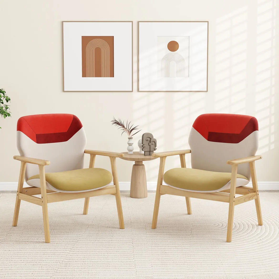 Moderner Ohrensessel mit Holzrahmen & Sitzkissen Loungesessel Polstersessel Relaxsessel Bunt