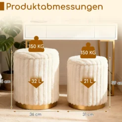 Moderner Ottoman-Set 2er 32 L + 21 L Rundhocker mit Hasenfell-Bezug abnehmbare Deckel Beige