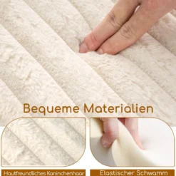Moderner Ottoman-Set 2er 32 L + 21 L Rundhocker mit Hasenfell-Bezug abnehmbare Deckel Beige