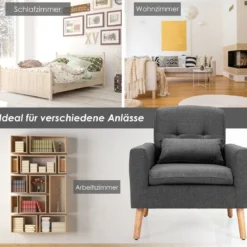 Moderner Relaxsessel mit Armlehnen & Rückenkissen Gepolstertes Einzelsofa Grau 73 x 77 x 85 cm