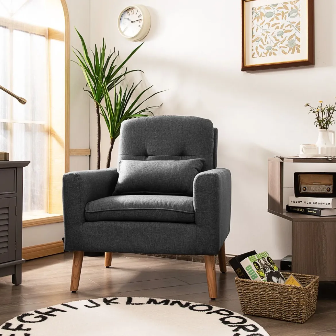Moderner Relaxsessel mit Armlehnen & Rückenkissen Gepolstertes Einzelsofa Grau 73 x 77 x 85 cm