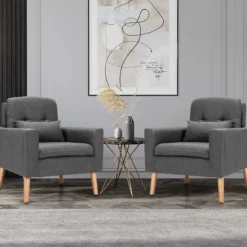 Moderner Relaxsessel mit Armlehnen & Rückenkissen Gepolstertes Einzelsofa Grau 73 x 77 x 85 cm