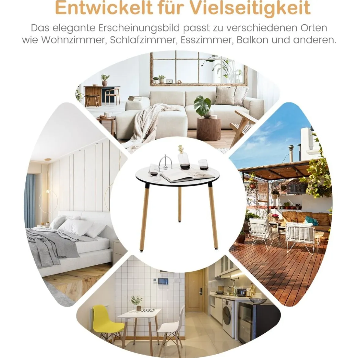 Moderner Runder Esstisch aus Kunstmarmor mit Rostfreien Stahlbeinen Weiß