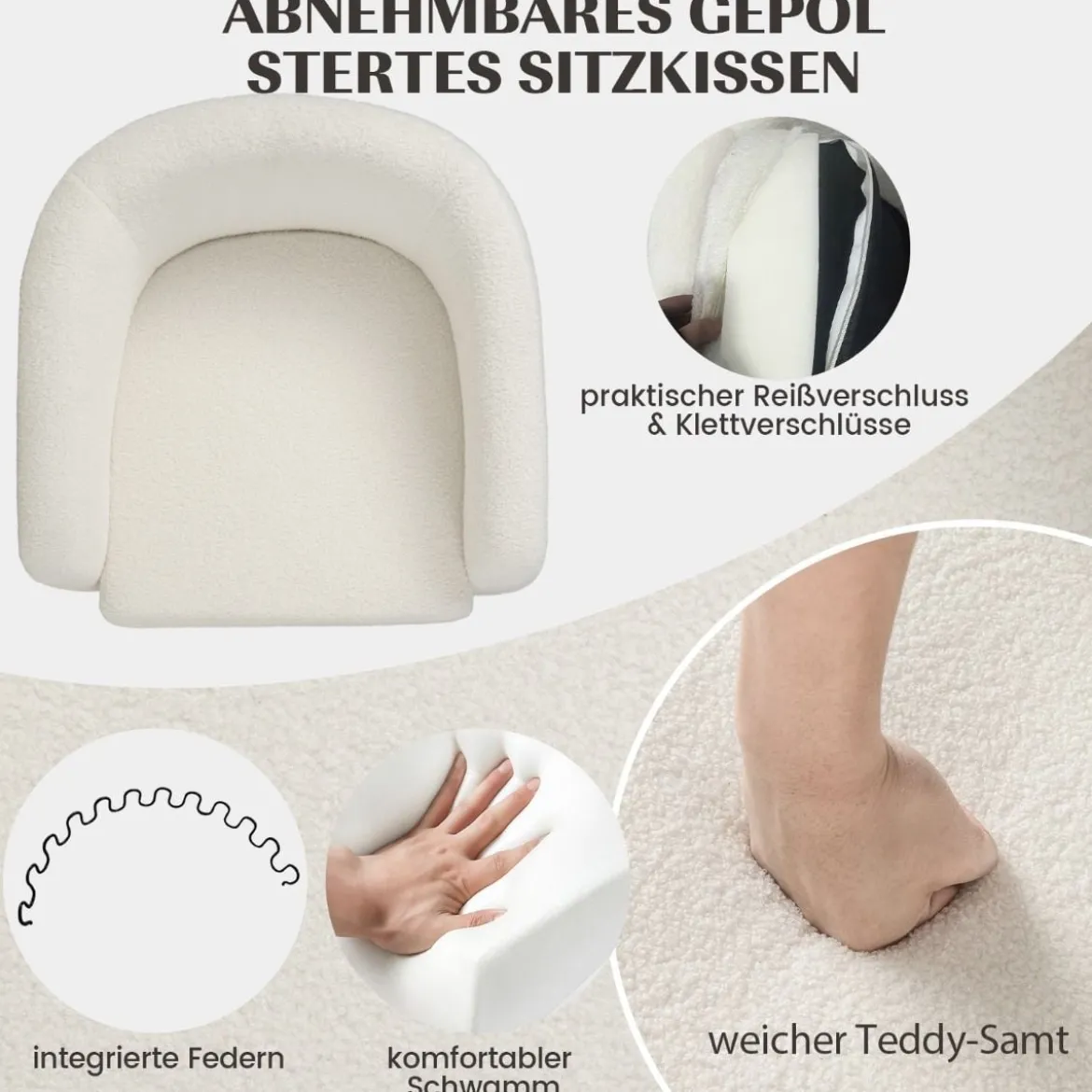 Moderner runder Sessel mit Ottomane gepolsterter Clubsessel mit Fußstütze Beige