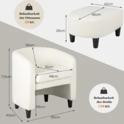 Moderner runder Sessel mit Ottomane gepolsterter Clubsessel mit Fußstütze Beige