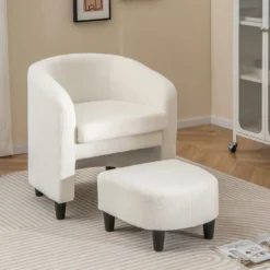 Moderner runder Sessel mit Ottomane gepolsterter Clubsessel mit Fußstütze Beige