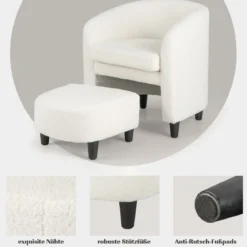 Moderner runder Sessel mit Ottomane gepolsterter Clubsessel mit Fußstütze Beige