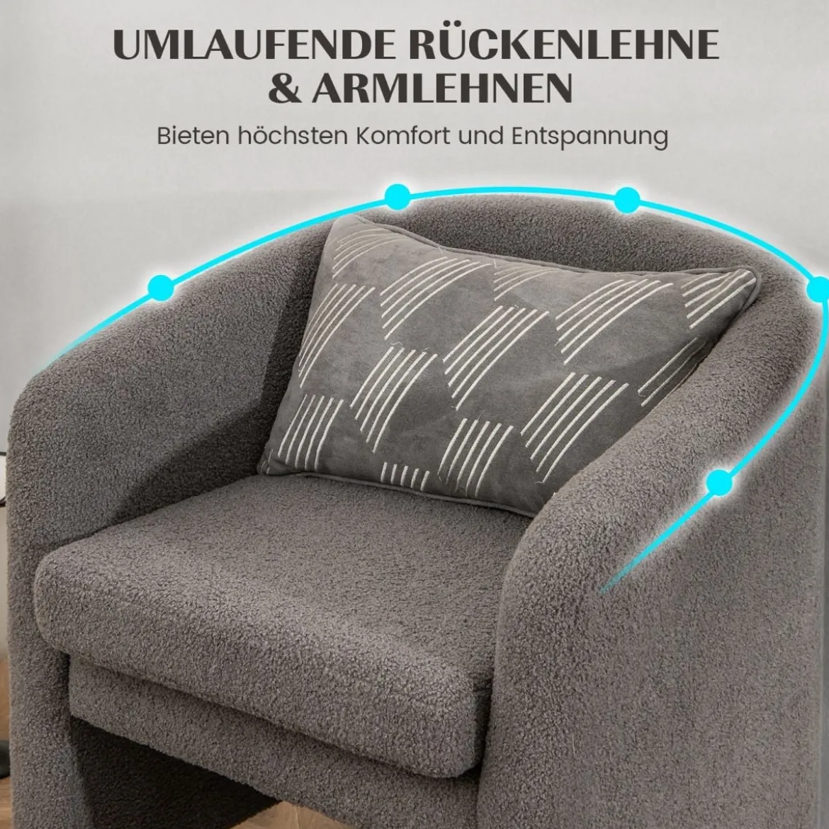Moderner runder Sessel mit Ottomane gepolsterter Clubsessel mit Fußstütze Grau
