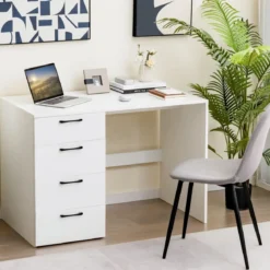 Moderner Schreibtisch mit 4 Schubladen Home Office Computertisch 110 x 60 x 76 cm Weiß