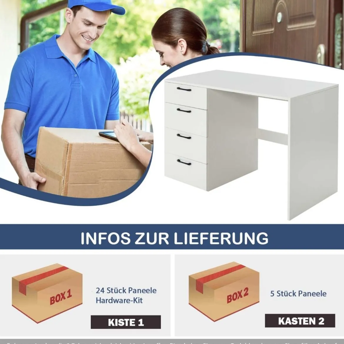 Moderner Schreibtisch mit 4 Schubladen Home Office Computertisch 110 x 60 x 76 cm Weiß