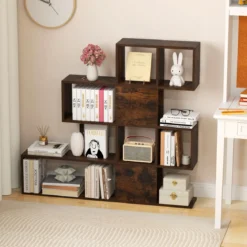 Moderner 5-stöckiger Raumteiler im Leiterstil aus Holz für Bücher 120 x 19,5 x 109 cm Braun