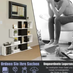 Moderner 5-stöckiger Raumteiler im Leiterstil aus Holz für Bücher 120 x 19,5 x 109 cm Schwarz & Weiß