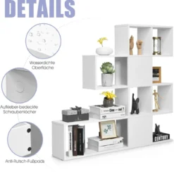 Moderner 5-stöckiger Raumteiler im Leiterstil aus Holz für Bücher 120 x 19,5 x 109 cm Weiß