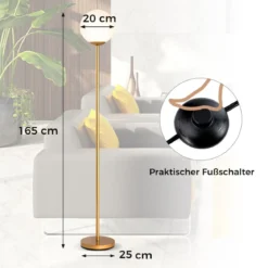 Moderner Stehlampe 165 cm hohe Stehlampe mit Glasschirm & gewichteter Basis Fußschalter Golden