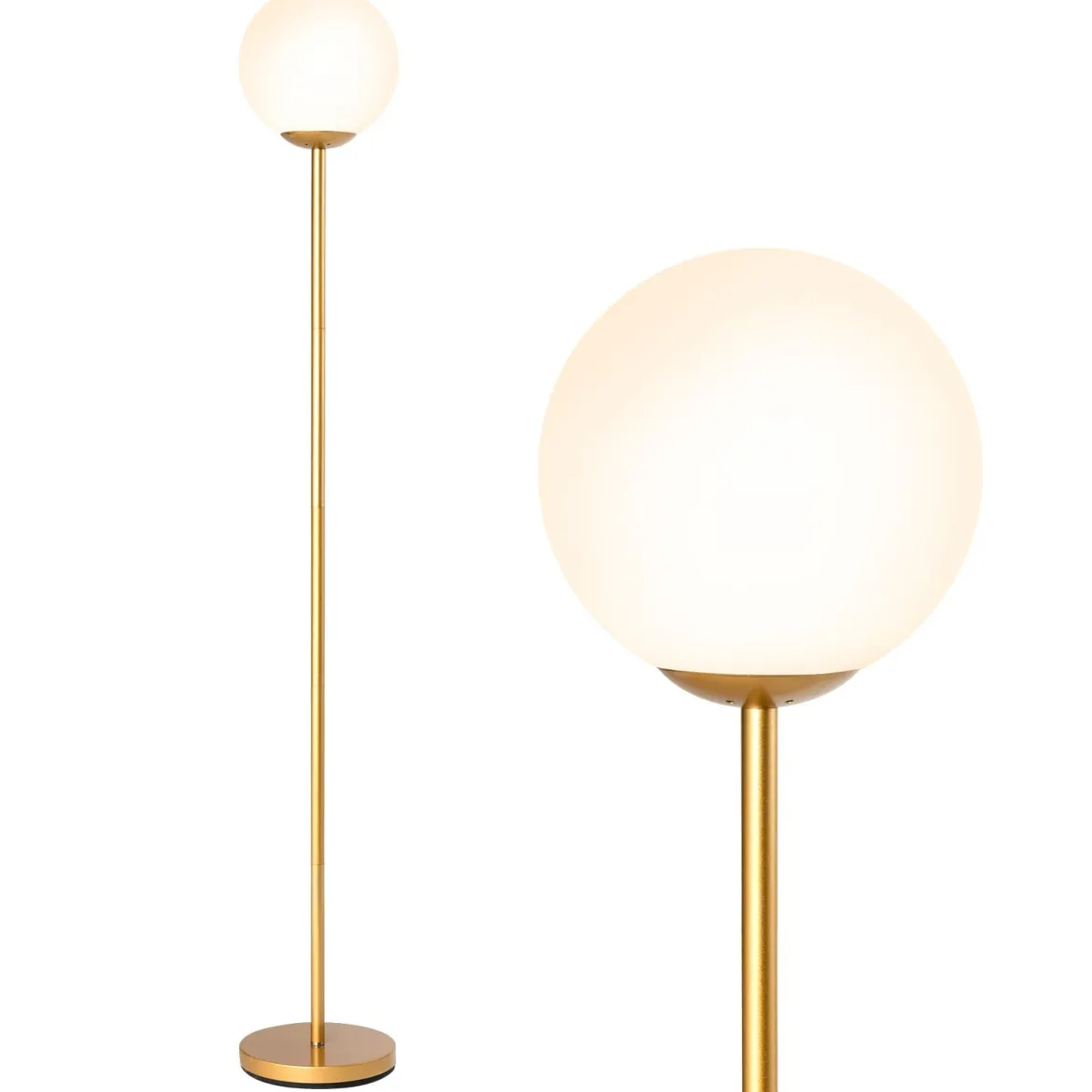 Moderner Stehlampe 165 cm hohe Stehlampe mit Glasschirm & gewichteter Basis Fußschalter Golden
