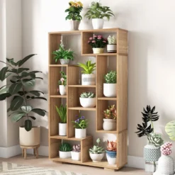 Modernes Bücherregal mit Offenen Ablagen & Kippschutz Geometrisches Mehrzweckregal Natur