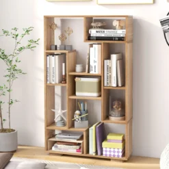 Modernes Bücherregal mit Offenen Ablagen & Kippschutz Geometrisches Mehrzweckregal Natur